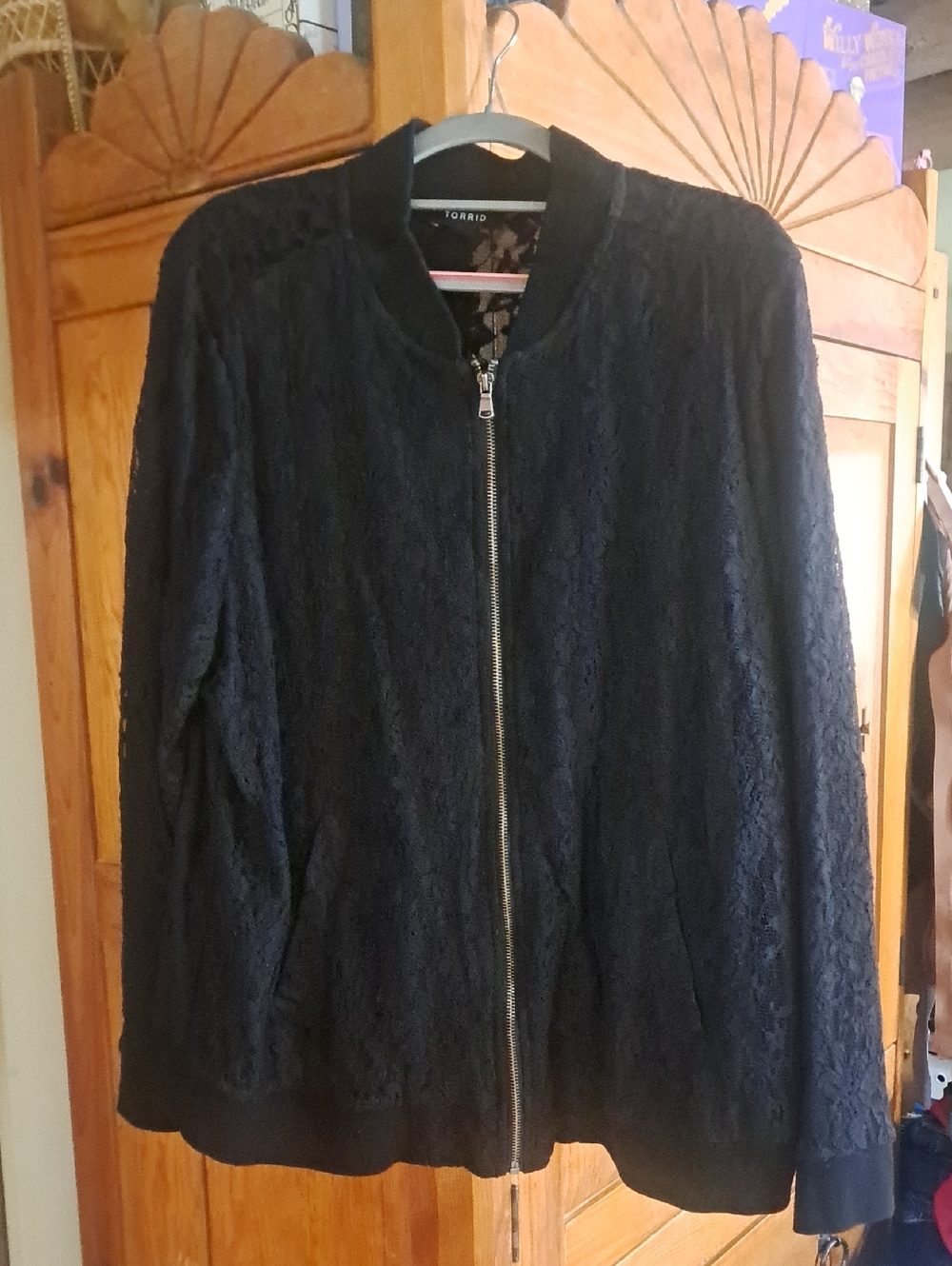Womens Torrid Black Lace Bomber Jacket